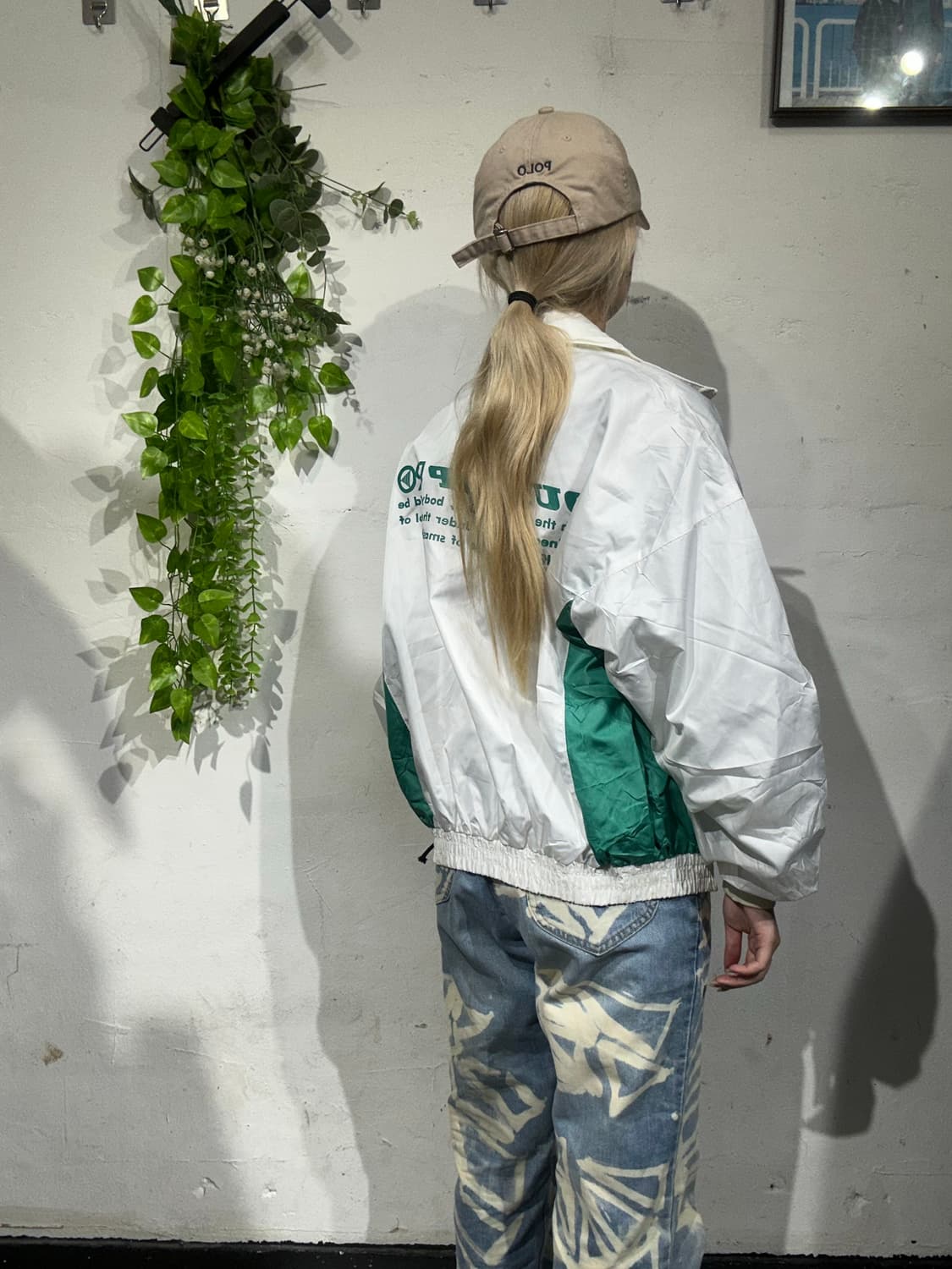 일본 빈티지 화이트 프린팅 바람막이 트랙 자켓 M 상품이미지3