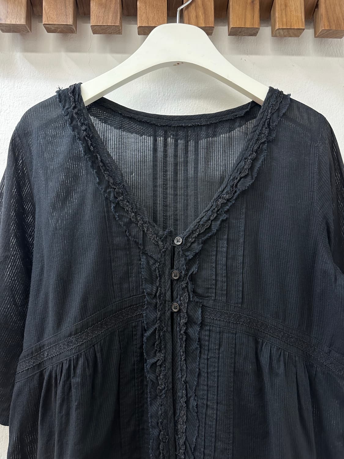 일본빈티지 코튼 100% 시어 오픈 블라우스 상품이미지3