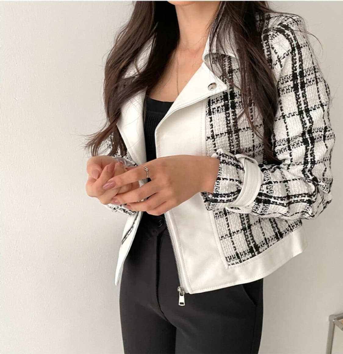 새상품 트위트 체크 레더 라이더 가죽 자켓 상품이미지1