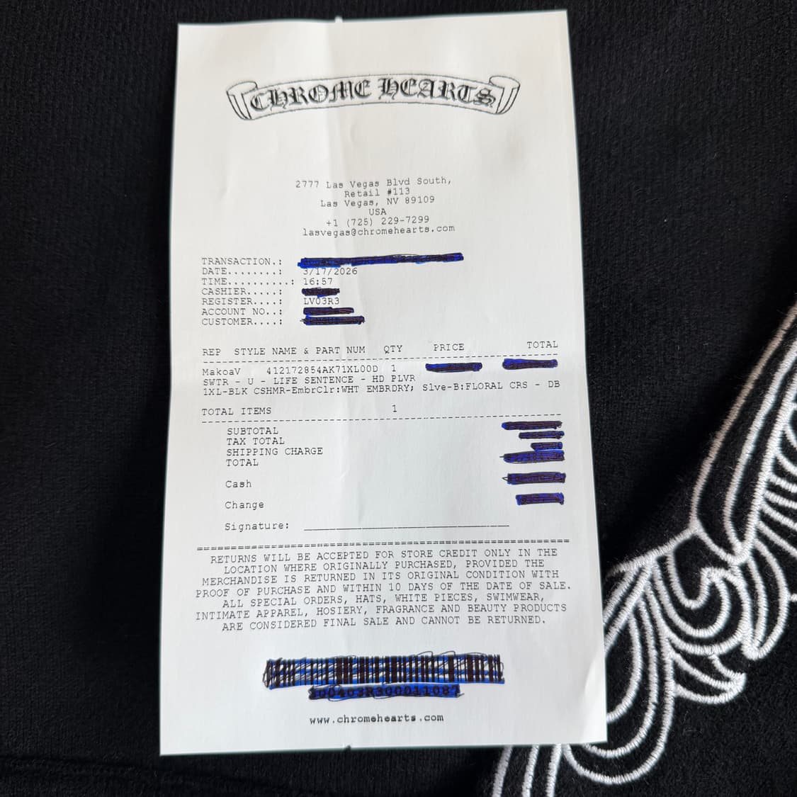 [새상품] 크롬하츠 캐시미어 플로랄 후드 XL 상품이미지2