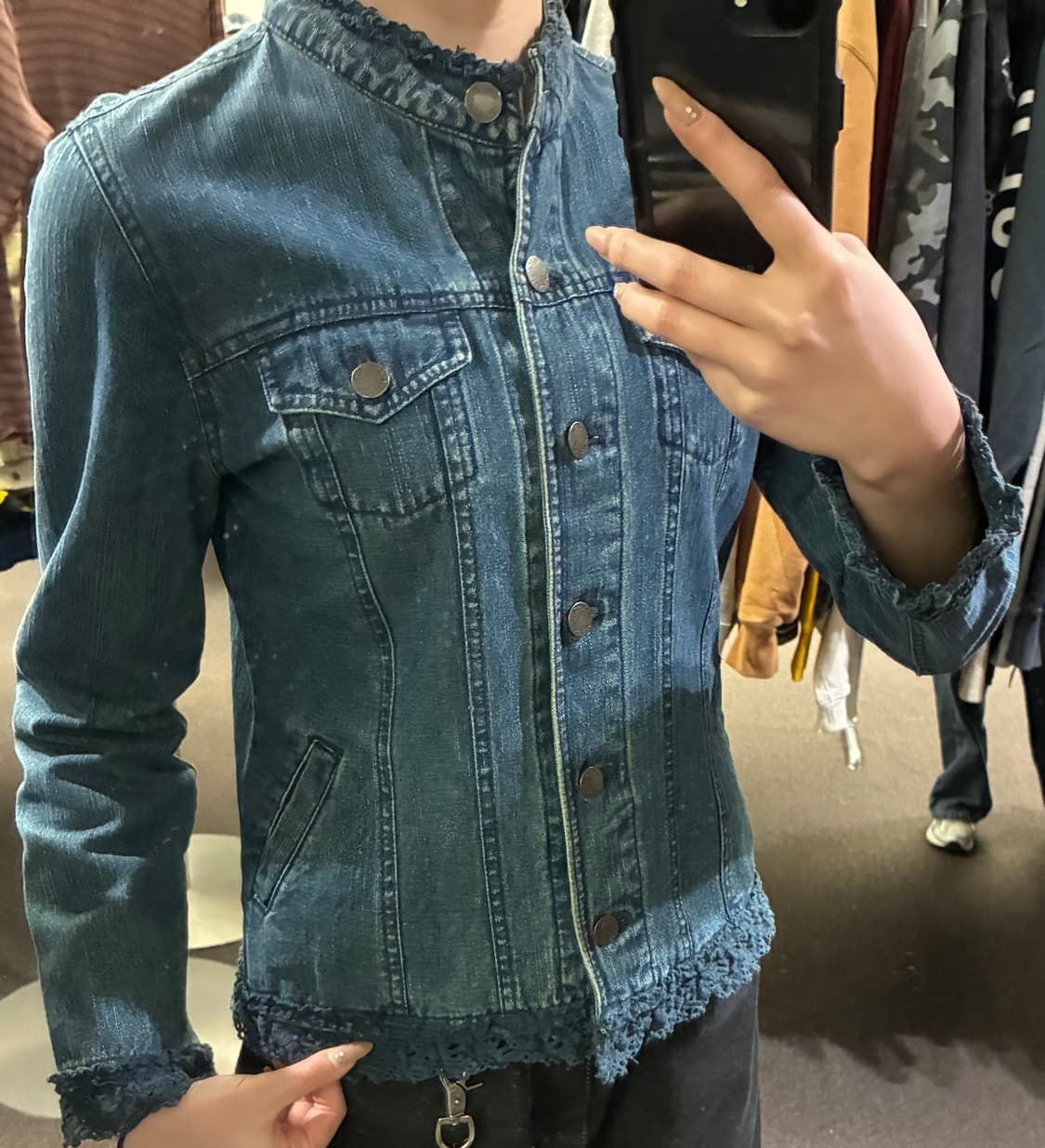 M)Rosa cheri 빈티지 레이스 레이어드 논카라 여성 데님자켓 상품이미지1