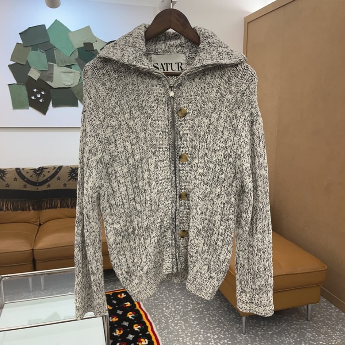 세터 투톤 헤리티지 숄카라 코튼 니트 집업 가디건 95 C06379 상품이미지3