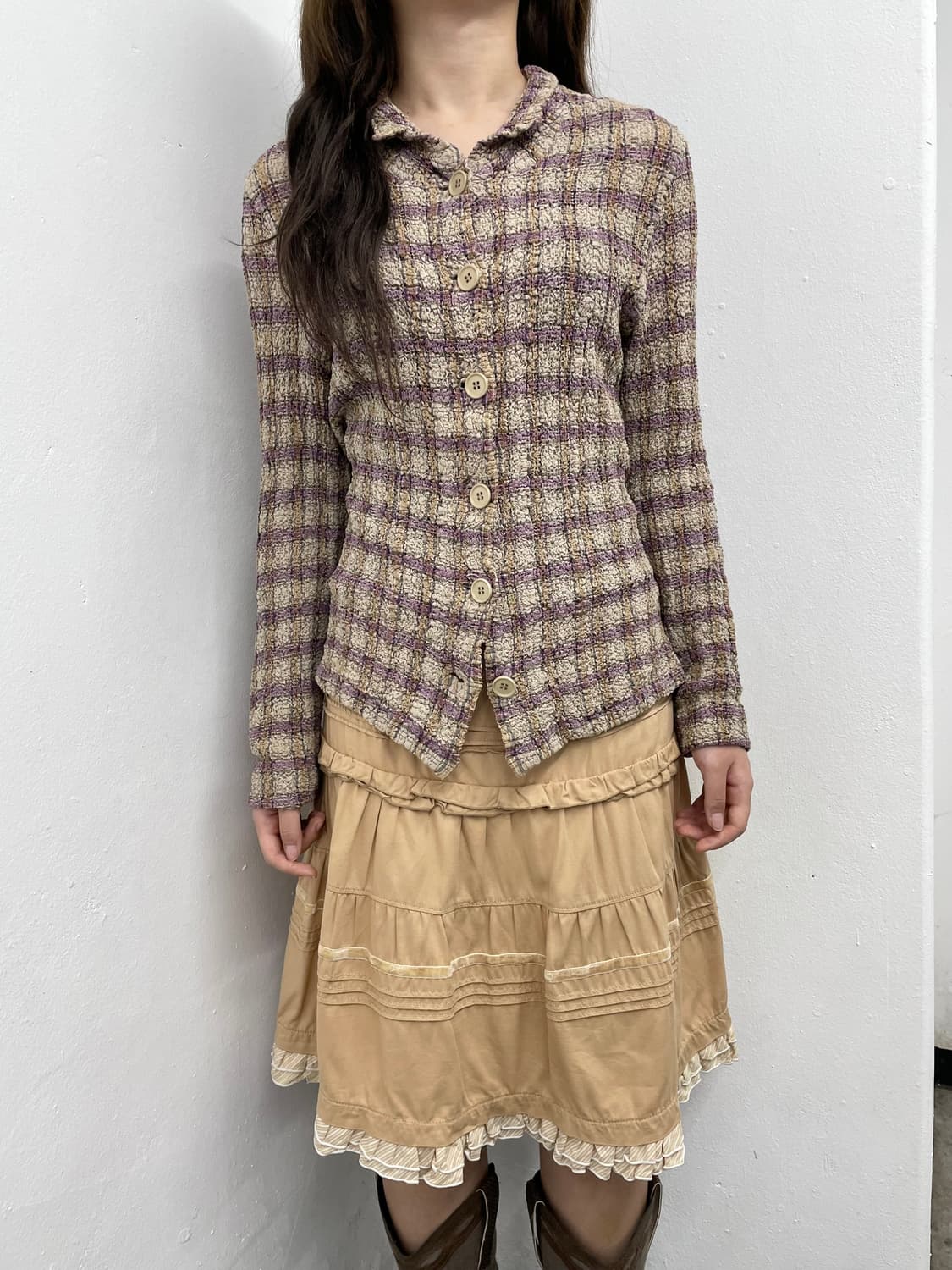 라떼 링클 체크 버튼 탑 상품이미지3