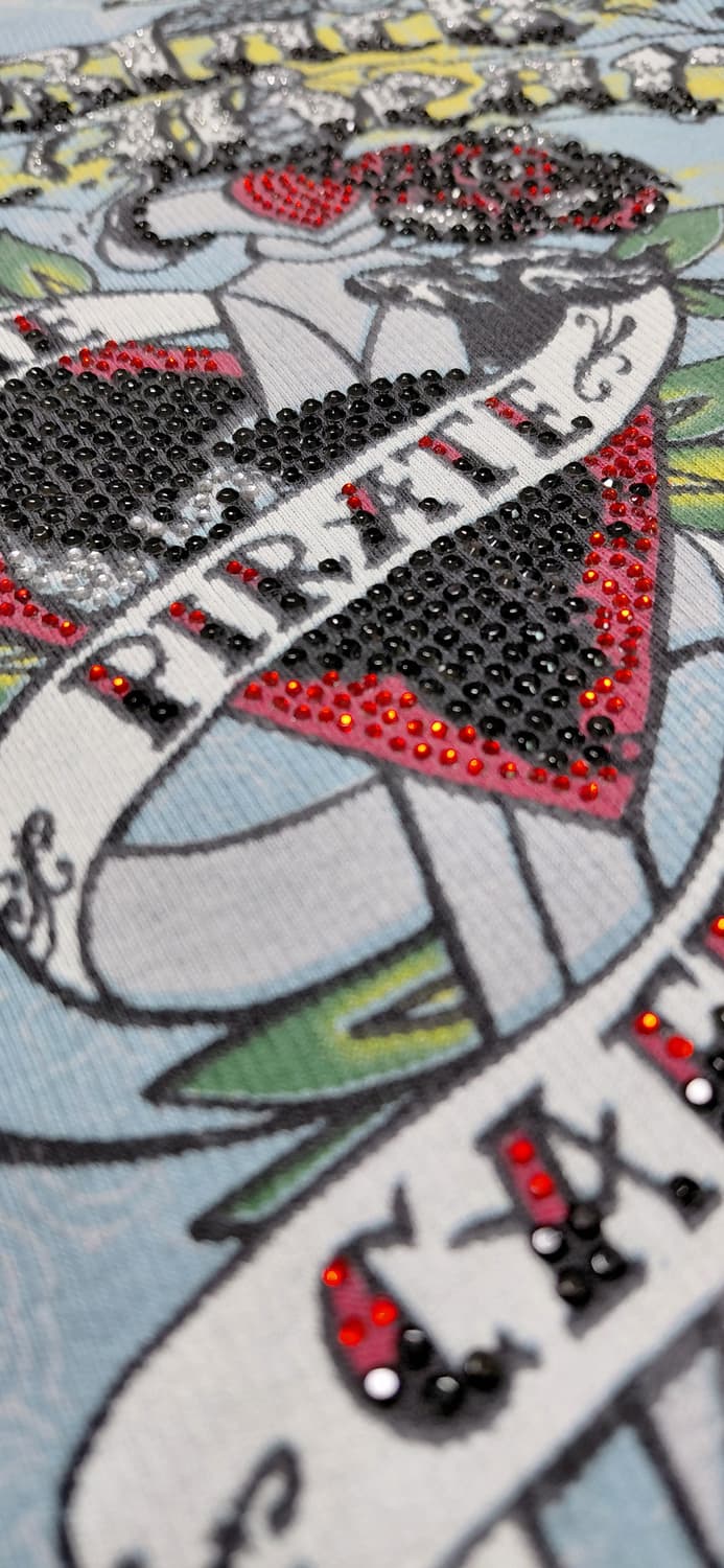 [L] 빈티지 Skinny Minnie 타투 아트 라인스톤 티셔츠 상품이미지10