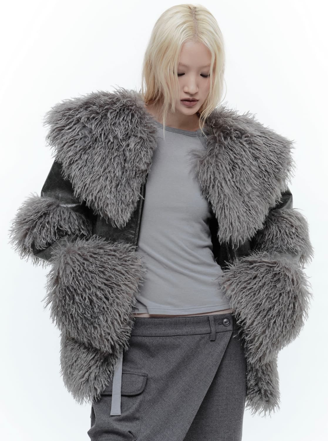 Wet tag WIDE COLLAR LEATHER SHEARLING JA 상품이미지1