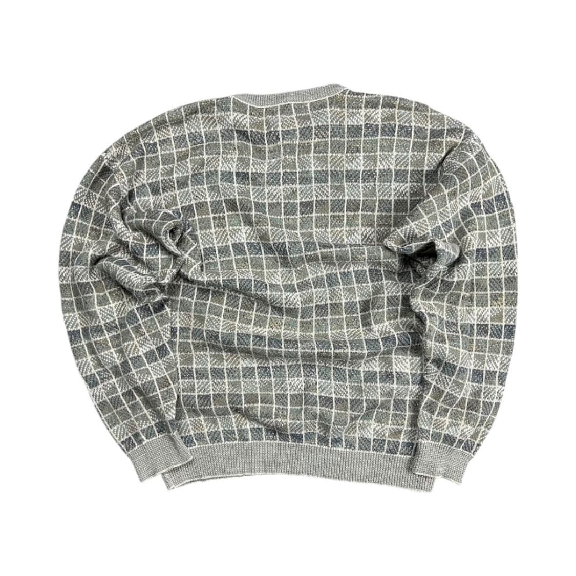 XL) 빈티지 USA 멀티그레이 체크 라운드 니트 스웨터 TK-029 상품이미지3