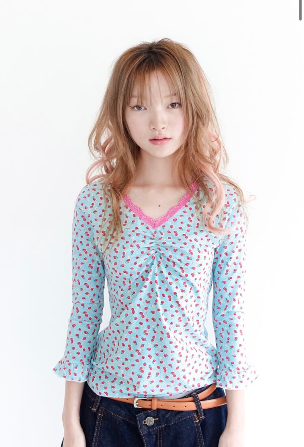 [새상품/당일배송] 샵페어리 스트로베리 레이스 탑 민트,샵페어리 티셔츠 상품이미지1