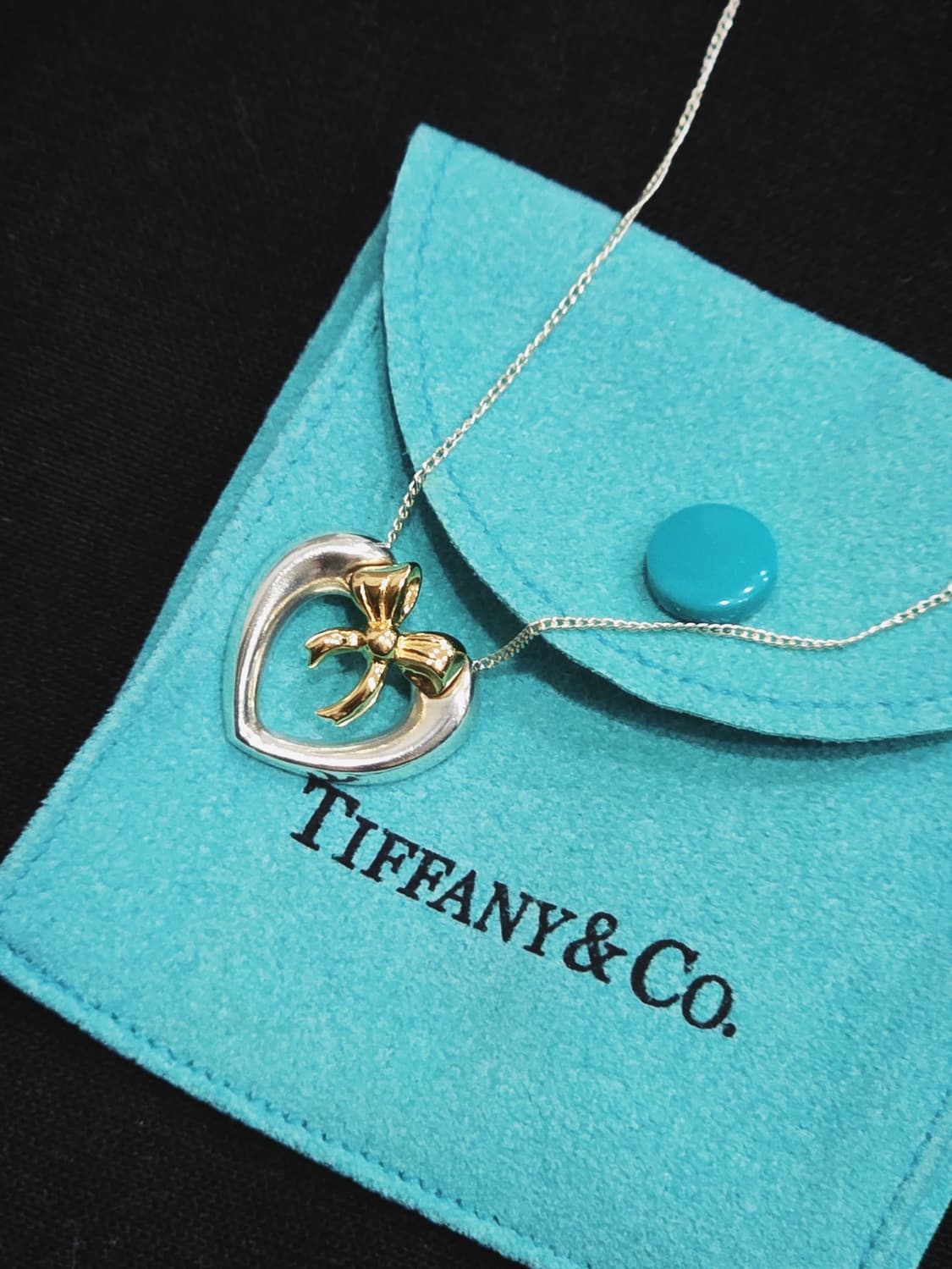 티파니앤코 골드실버 콤비 하트 리본 목걸이 상품이미지1