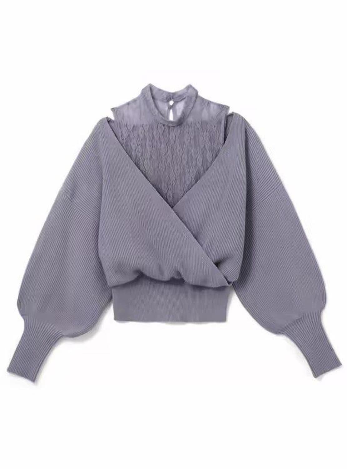 GRL 일본빈티지)양산형스나계st 레이스 레이어드 벌룬소매 니트블라우스 상품이미지1