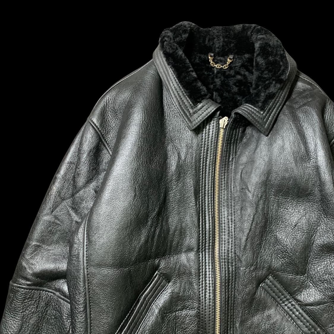 [XL] 빈티지 검정 무스탕 가죽 자켓 상품이미지4