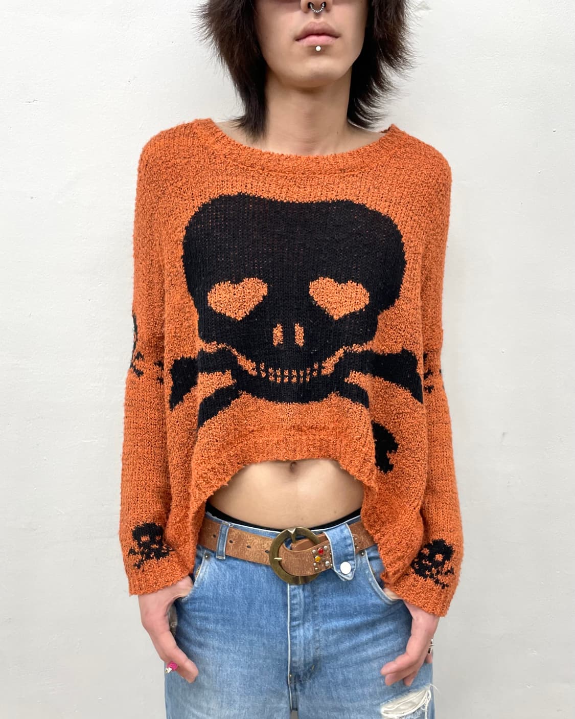 Big Skull Crop Orange Knit 상품이미지3