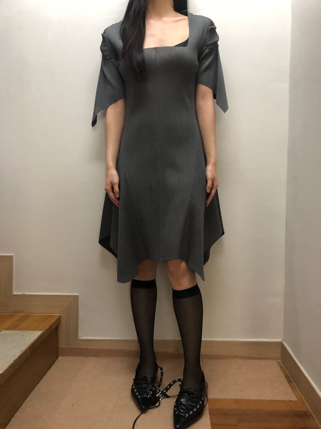 빈티지 그레이 플리츠 원피스 상품이미지5
