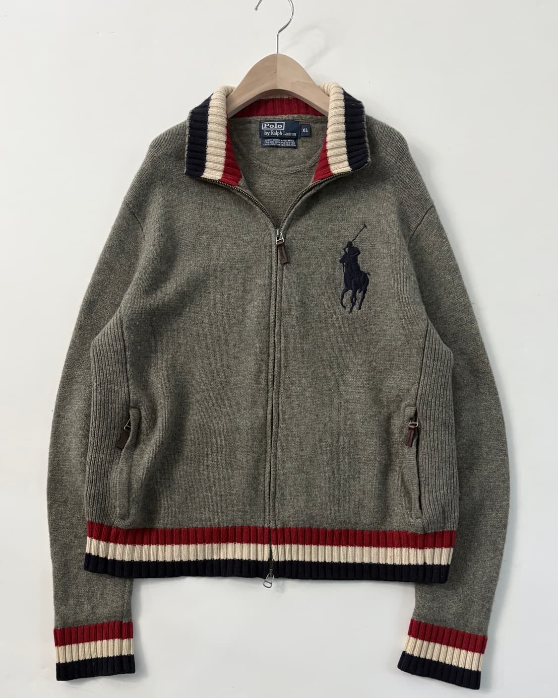 Polo 폴로 랄프로렌 빅포니자수 그레이컬러 램스울 니트집업 상품이미지2