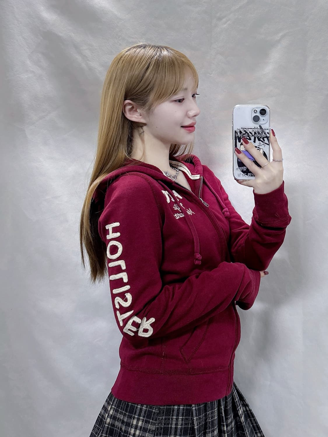 홀리스터 사이드로고 버건디 후드집업  상품이미지1