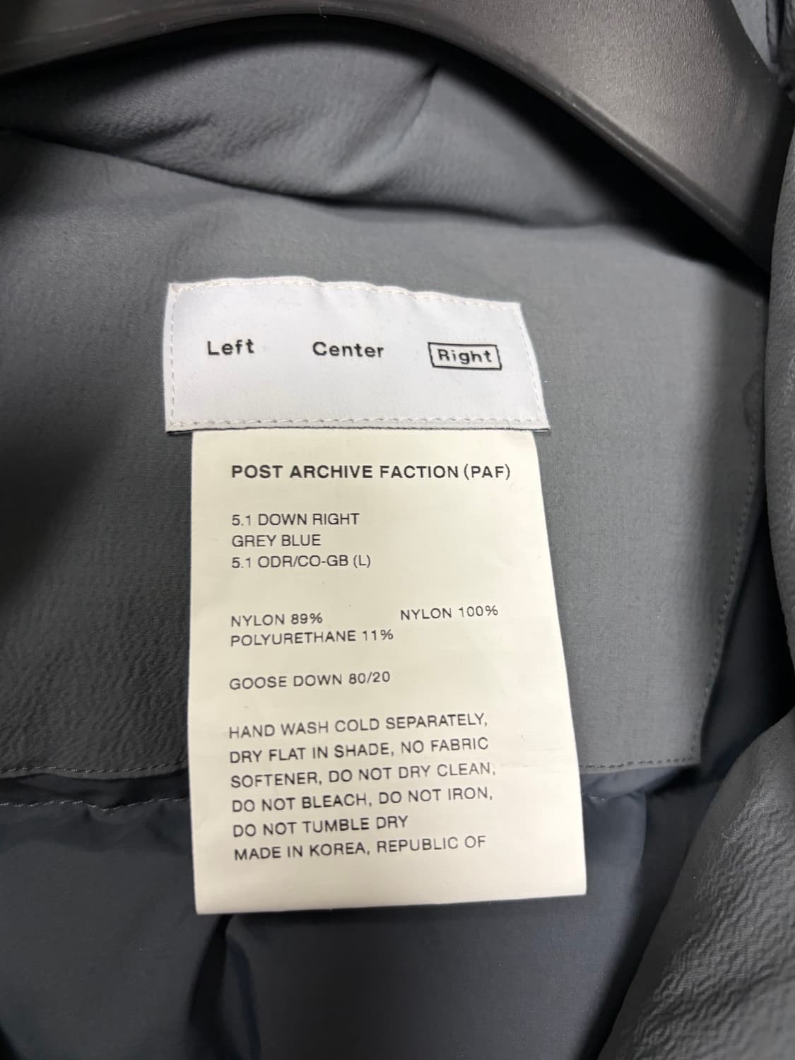 PAF 라이트 다운 5.1 그레이 블루 L 상품이미지2