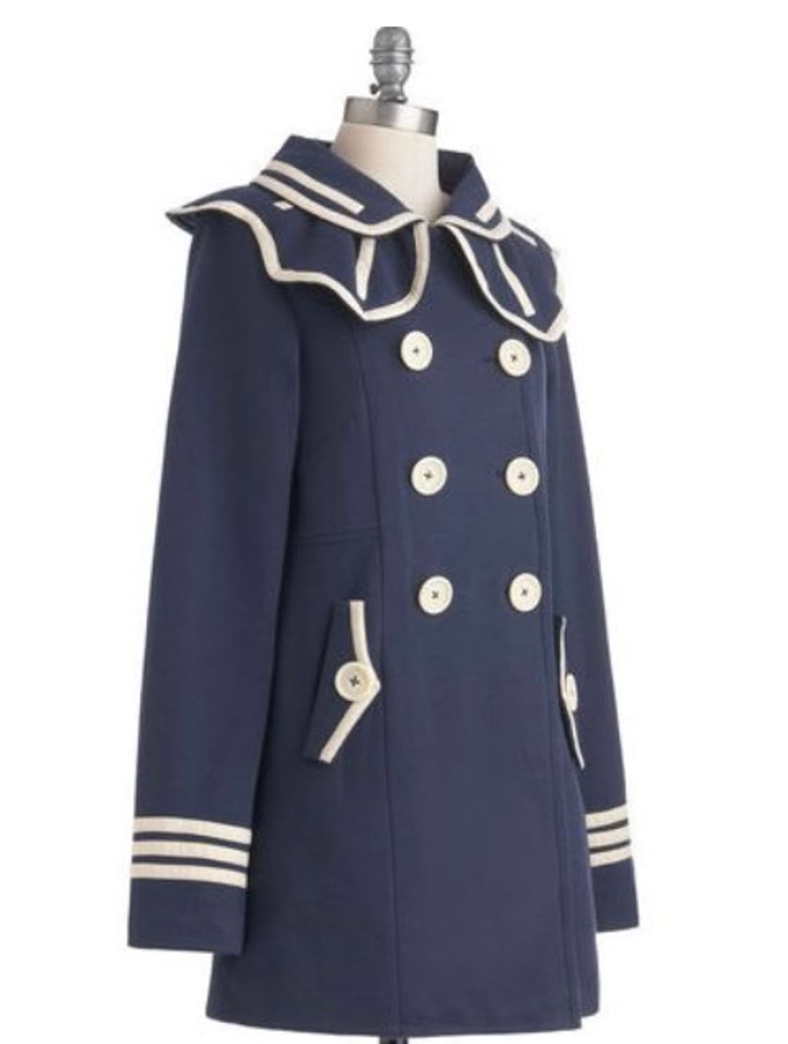 빈티지 세일러 마린 세라 카라 라인 더블 버튼 디테일 네이비 코트 자켓 상품이미지5
