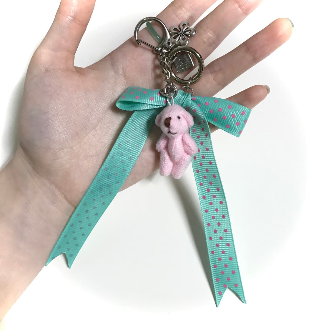 민트 도트 리본 곰돌이 인형 키링 상품이미지4