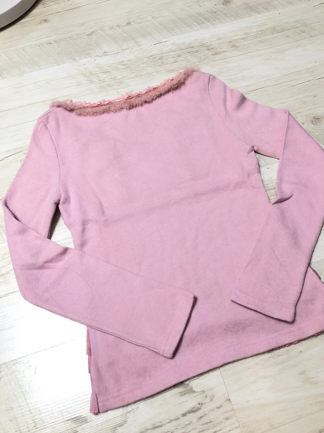 Pink Lace Trimming Fur Sleeve 상품이미지5