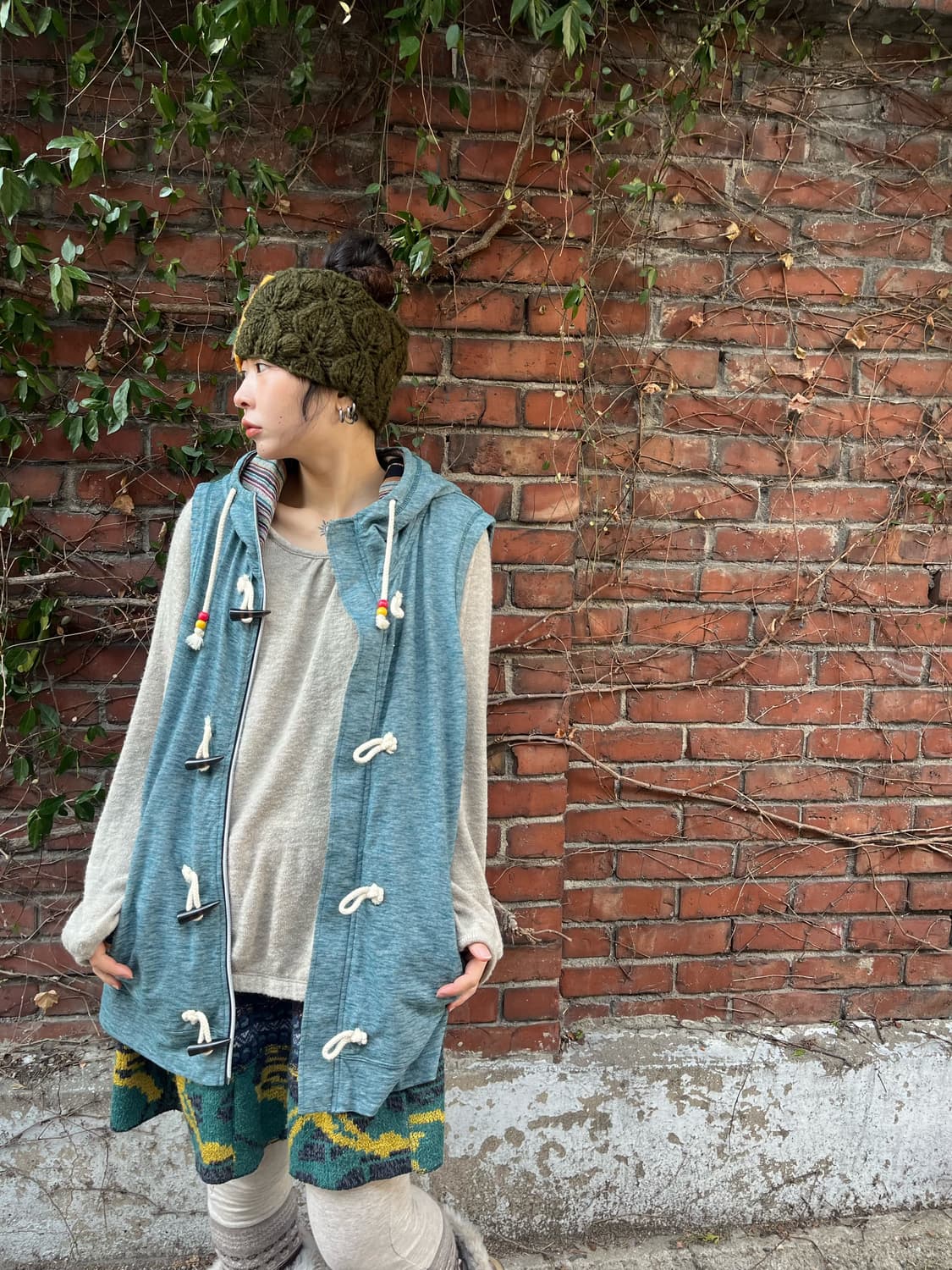 히피 패턴 포인트 후드 더플 베스트 상품이미지4