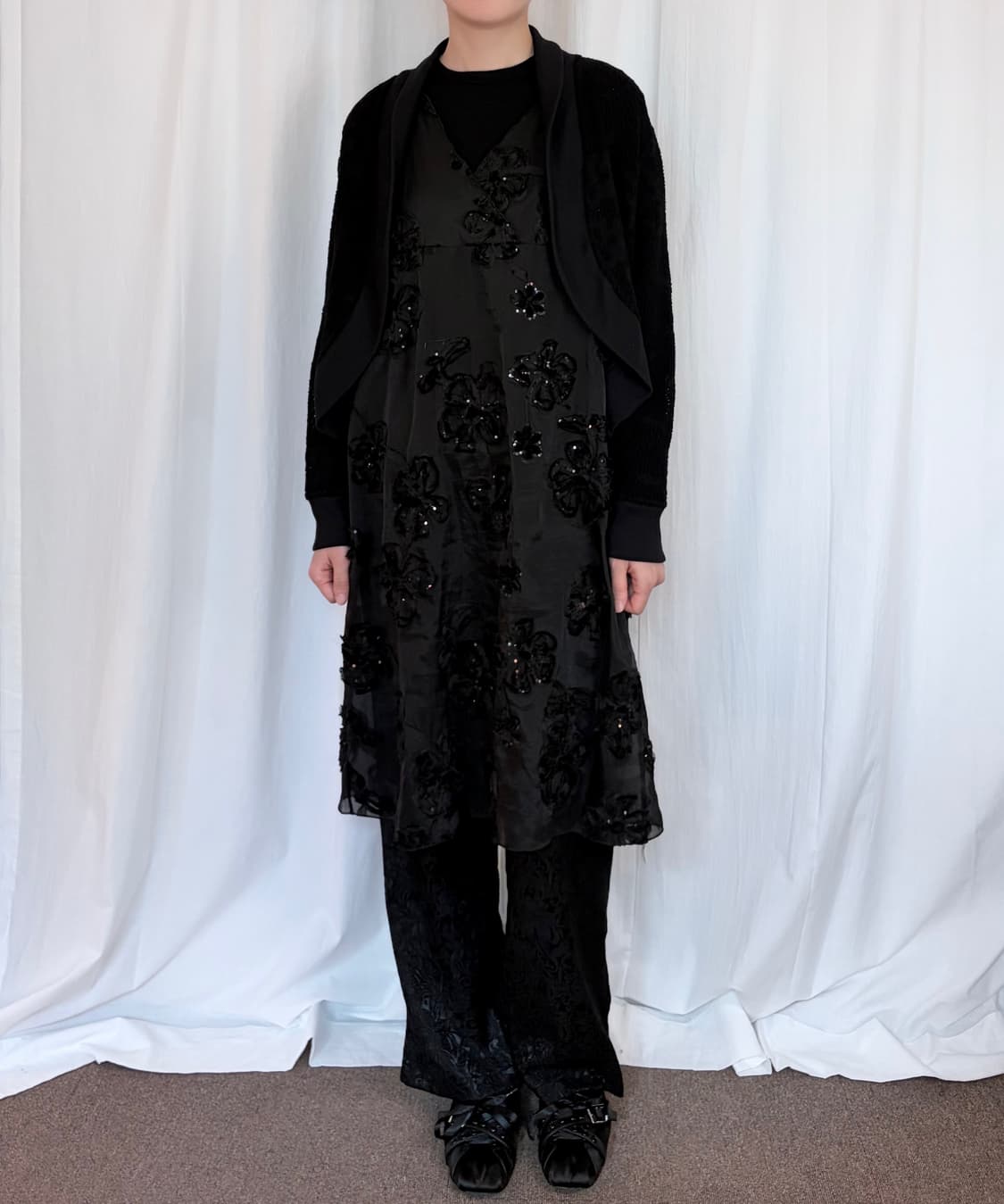 Floral Jacquard Slim Pants - Black 상품이미지2