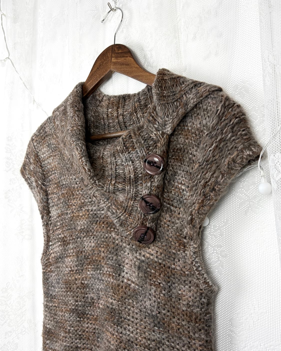 Melange Shawl Collar Button Knit Dress 상품이미지2