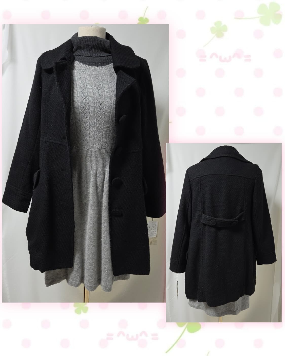 도쿄걸 코디 세트(반팔니트원피스, 차콜 폴라티, 블랙코트, 차콜코트) 상품이미지6