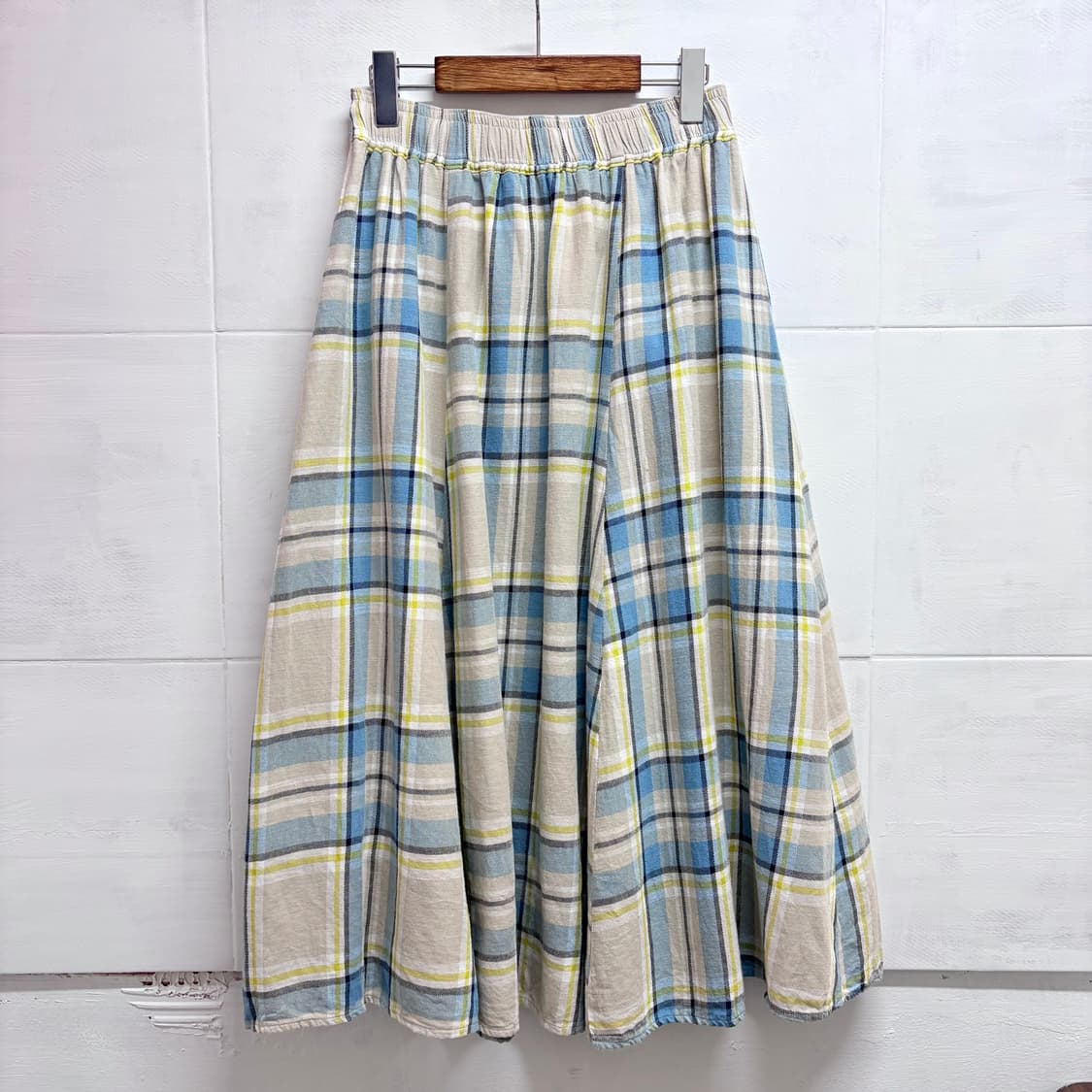 코튼 린넨 체크 플레어 모리걸 롱 스커트 M JPN 상품이미지3