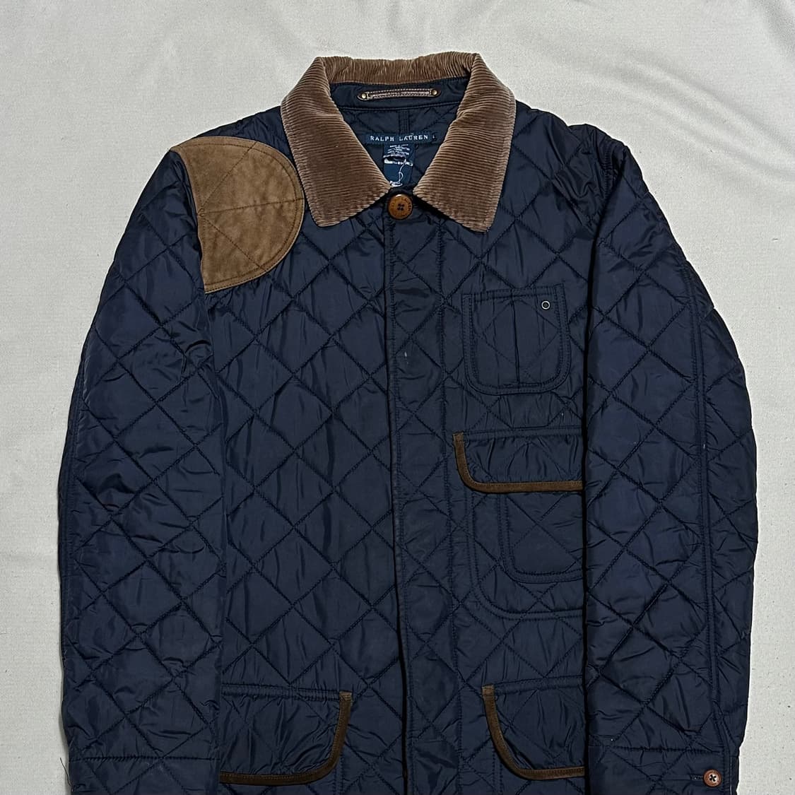 L 폴로랄프로렌 코듀로이 카라 네이비 롱 퀼팅 자켓 상품이미지1