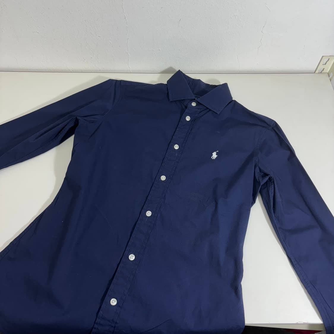 우먼M 폴로 랄프로렌 네이비 기본로고 와이드카라 셔츠 남방 상품이미지1