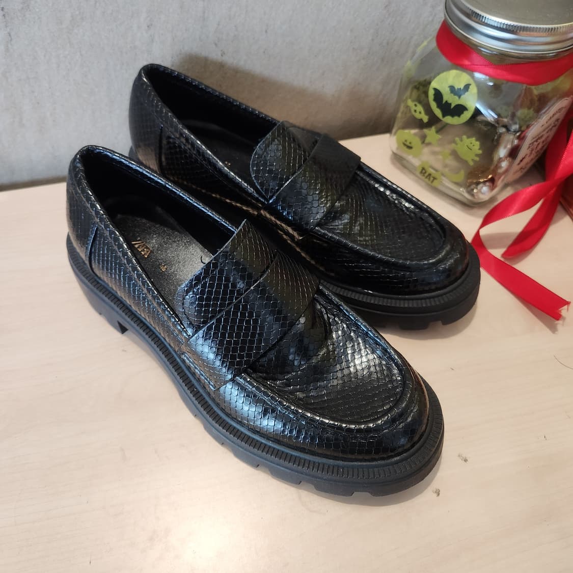 ZARA 청키 로퍼 | 파이톤 패턴 | 230 | 굽4cm 상품이미지1