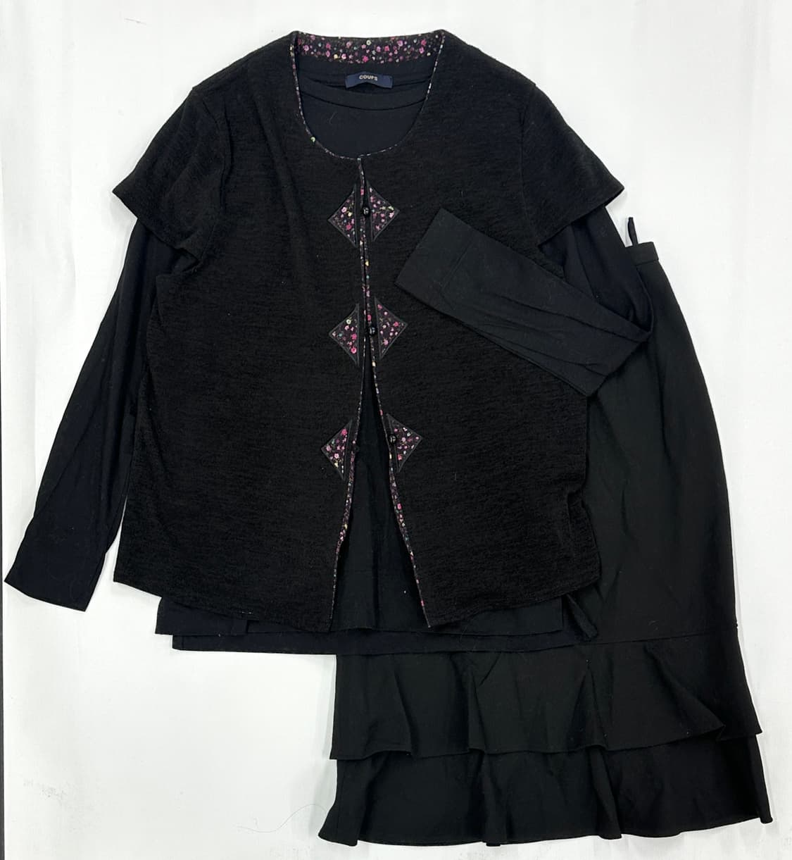 💐하구미의 블랙 플라워 코디세트💐 그런지 히피 에스닉 스커트 레이어드 상품이미지3