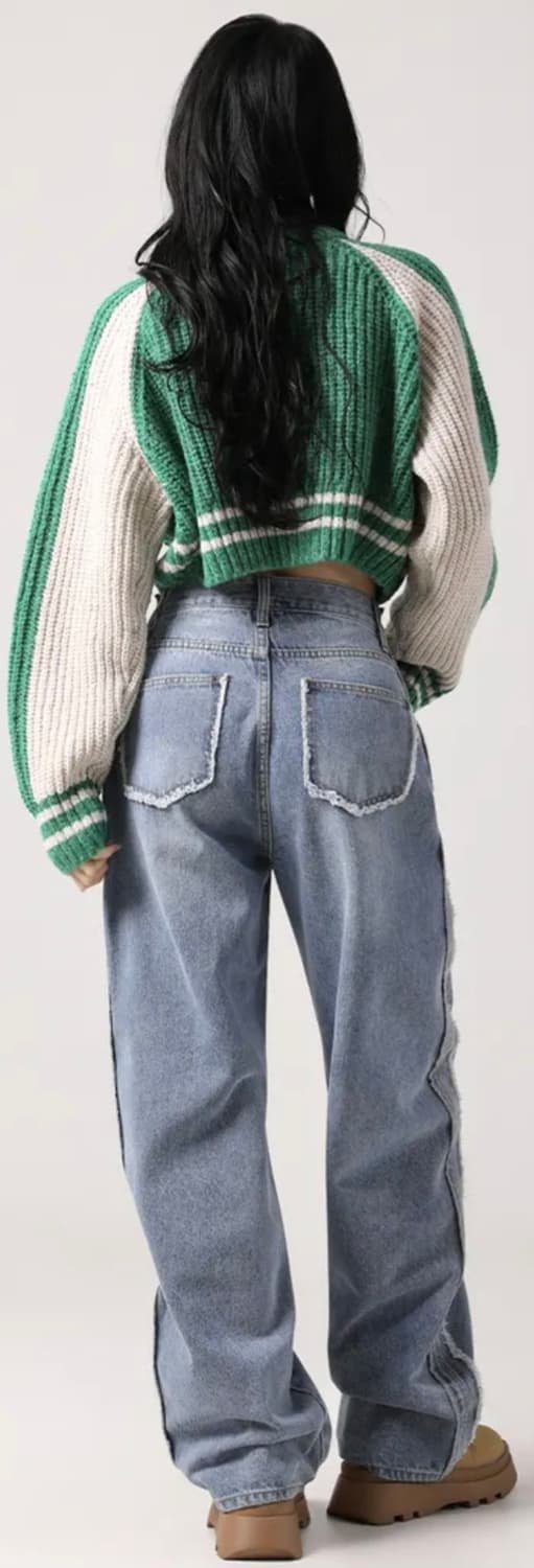 어반드레스(AVANDRESS)블록 래글런 니트 지퍼업 그린 상품이미지3