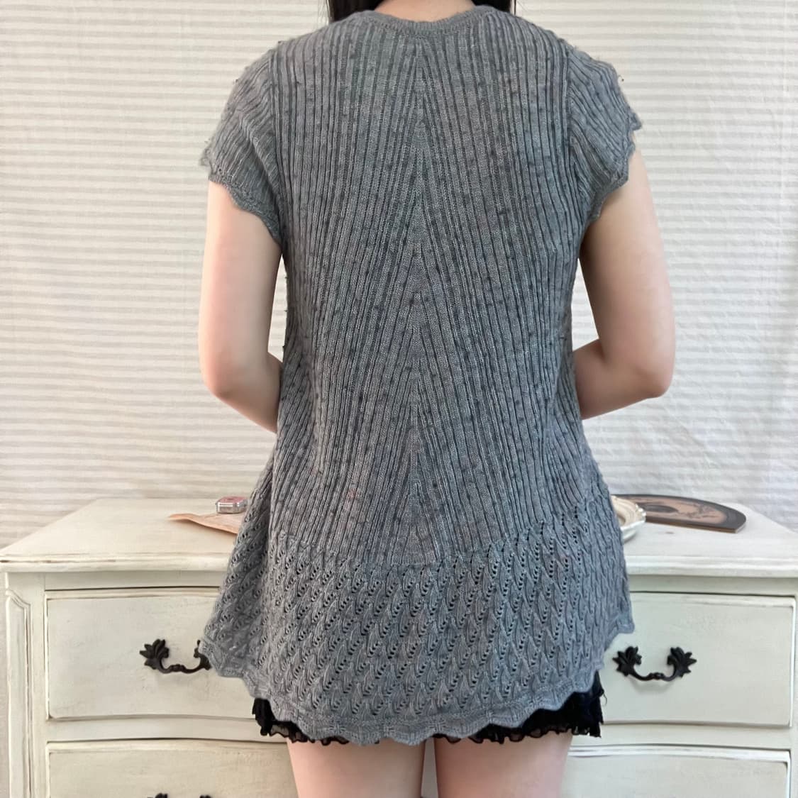 jpn vintage 차콜 레이스 니트 y2k 스트릿 갸루 펑키 상품이미지3