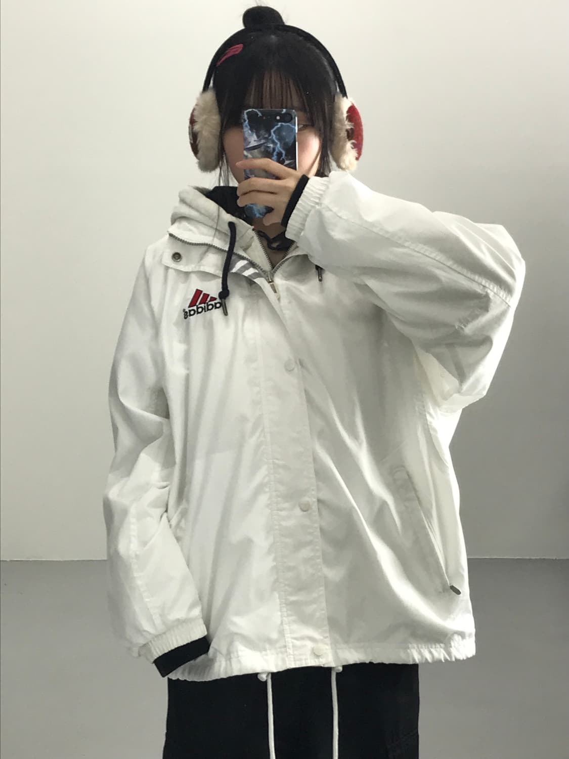 90's 아디다스 올드스쿨 백로고 화이트 바람막이 상품이미지2