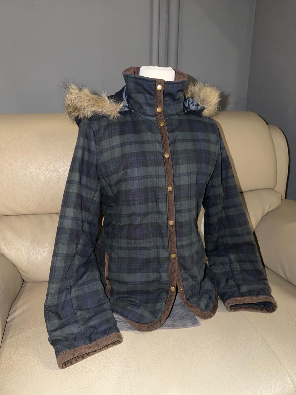 check pattern fur trimming jacket 상품이미지1