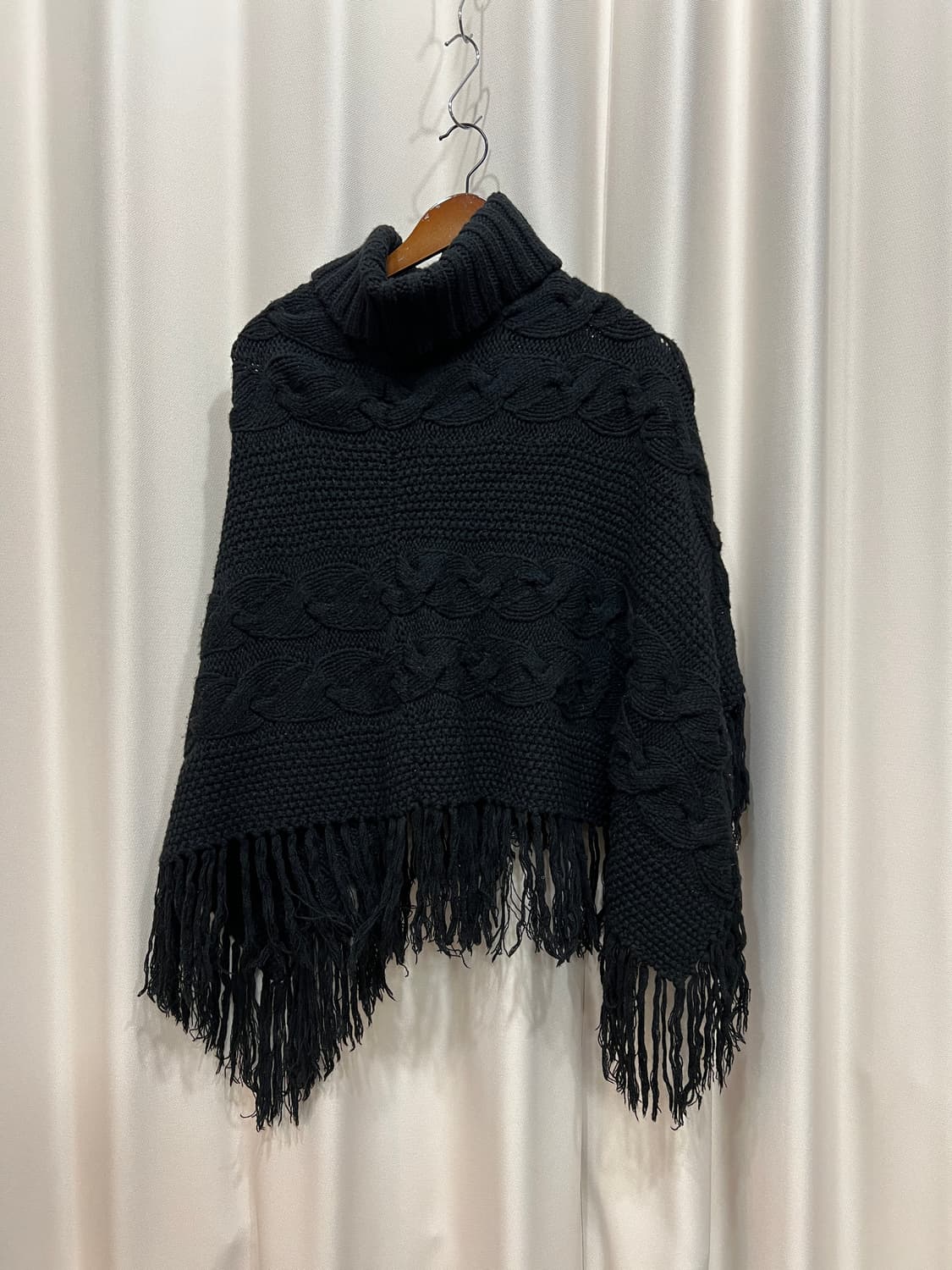 여성 케이블 하이넥 크롭 판쵸  상품이미지5