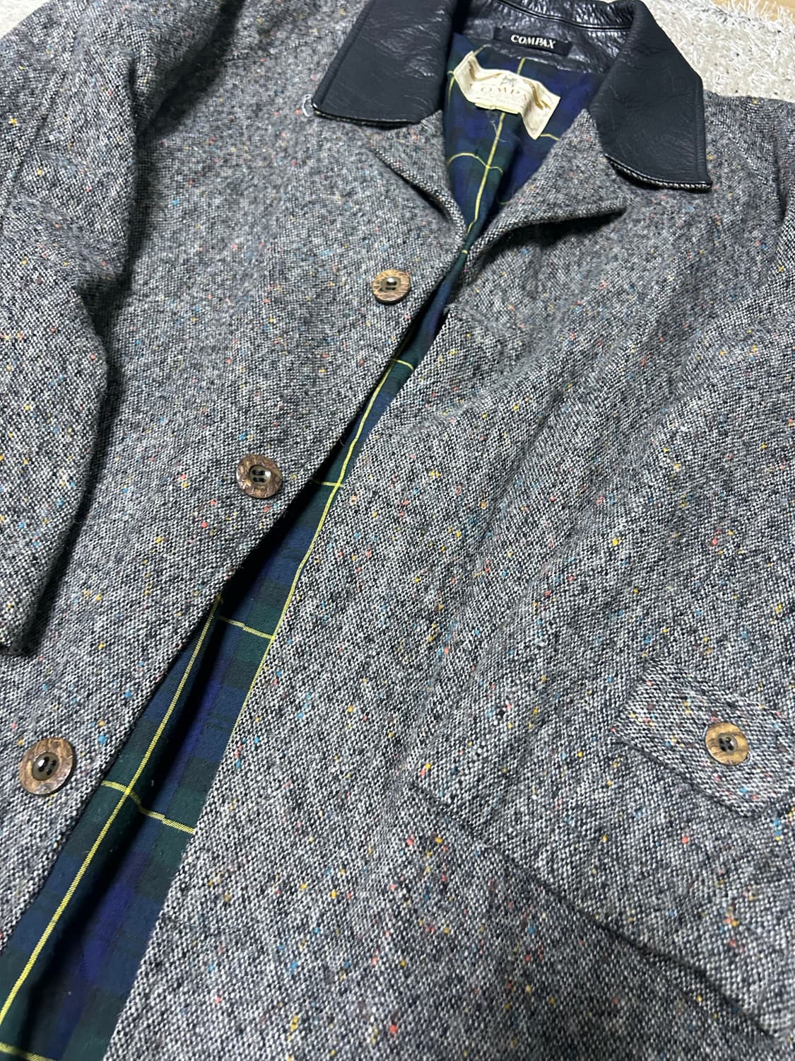 일제 소가죽카라 체크코트 사이즈 105-110 상품이미지4