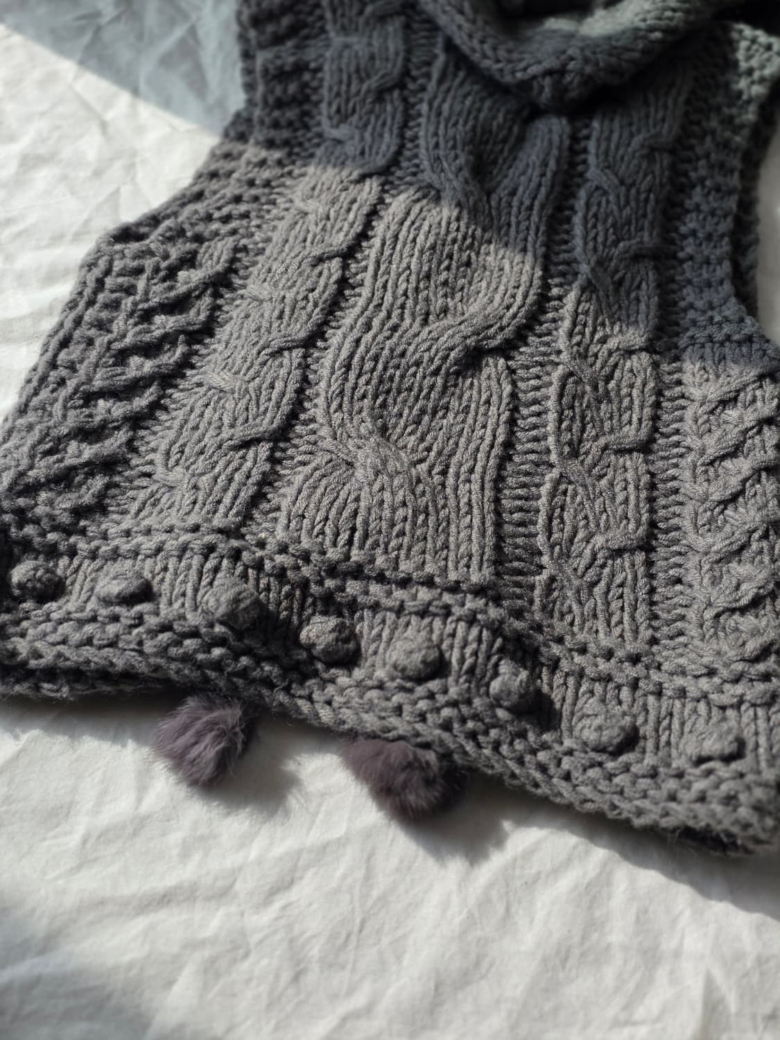 갸루 폼폼 퍼 후드 니트 빈티지 베스트 상품이미지7