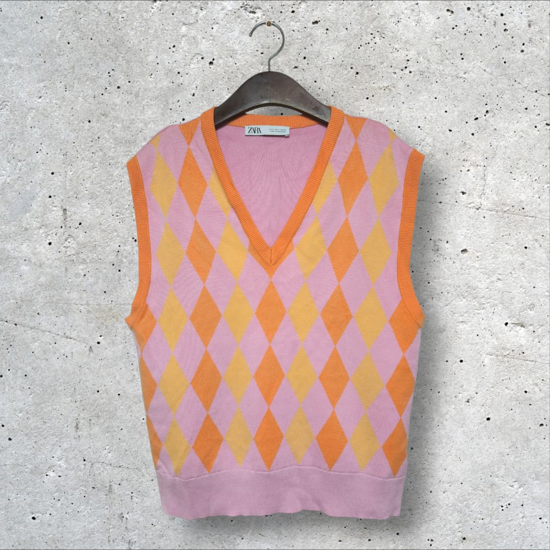 자라 아가일 니트 조끼 (95/M) 상품이미지1