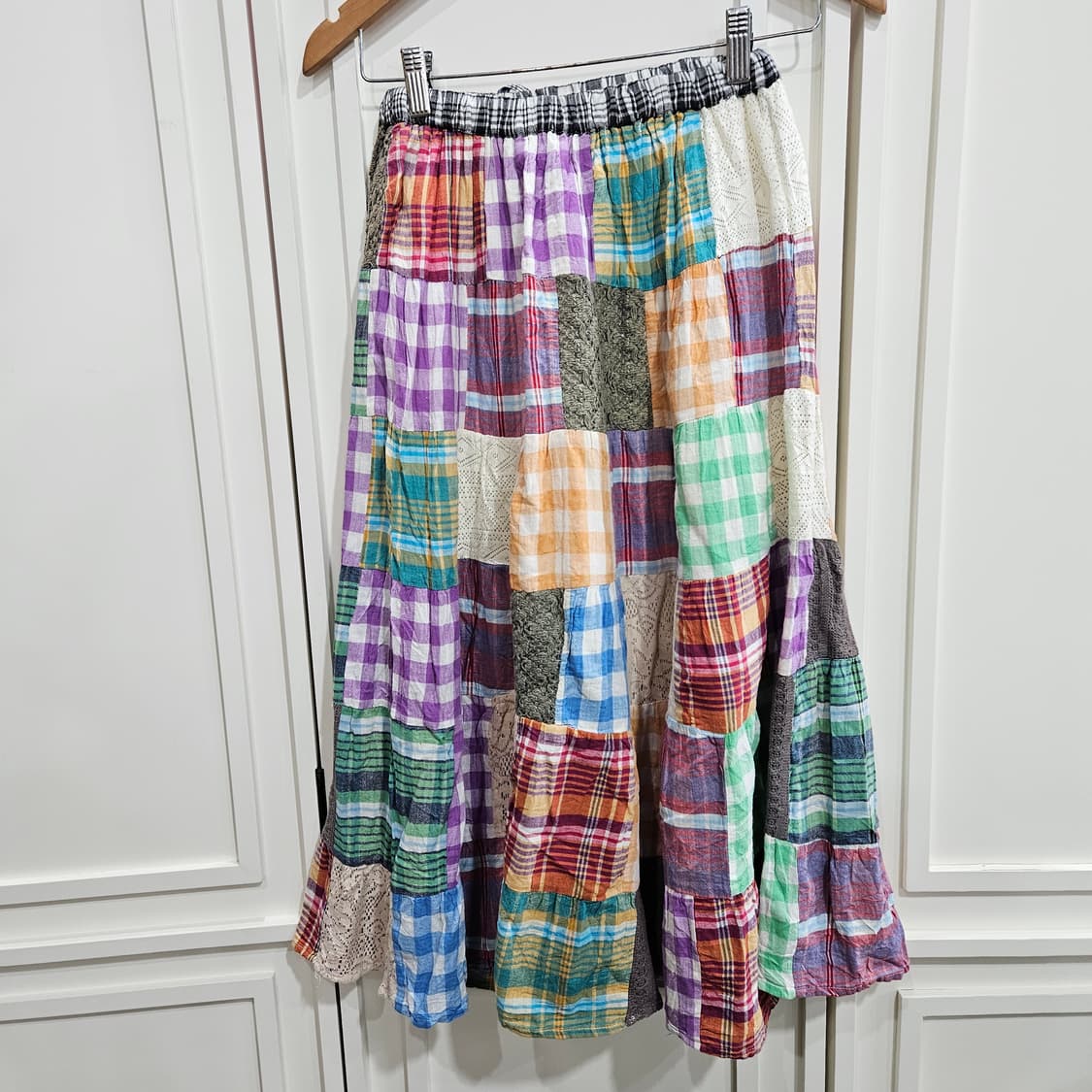 패치워크 체크 롱 스커트 상품이미지6