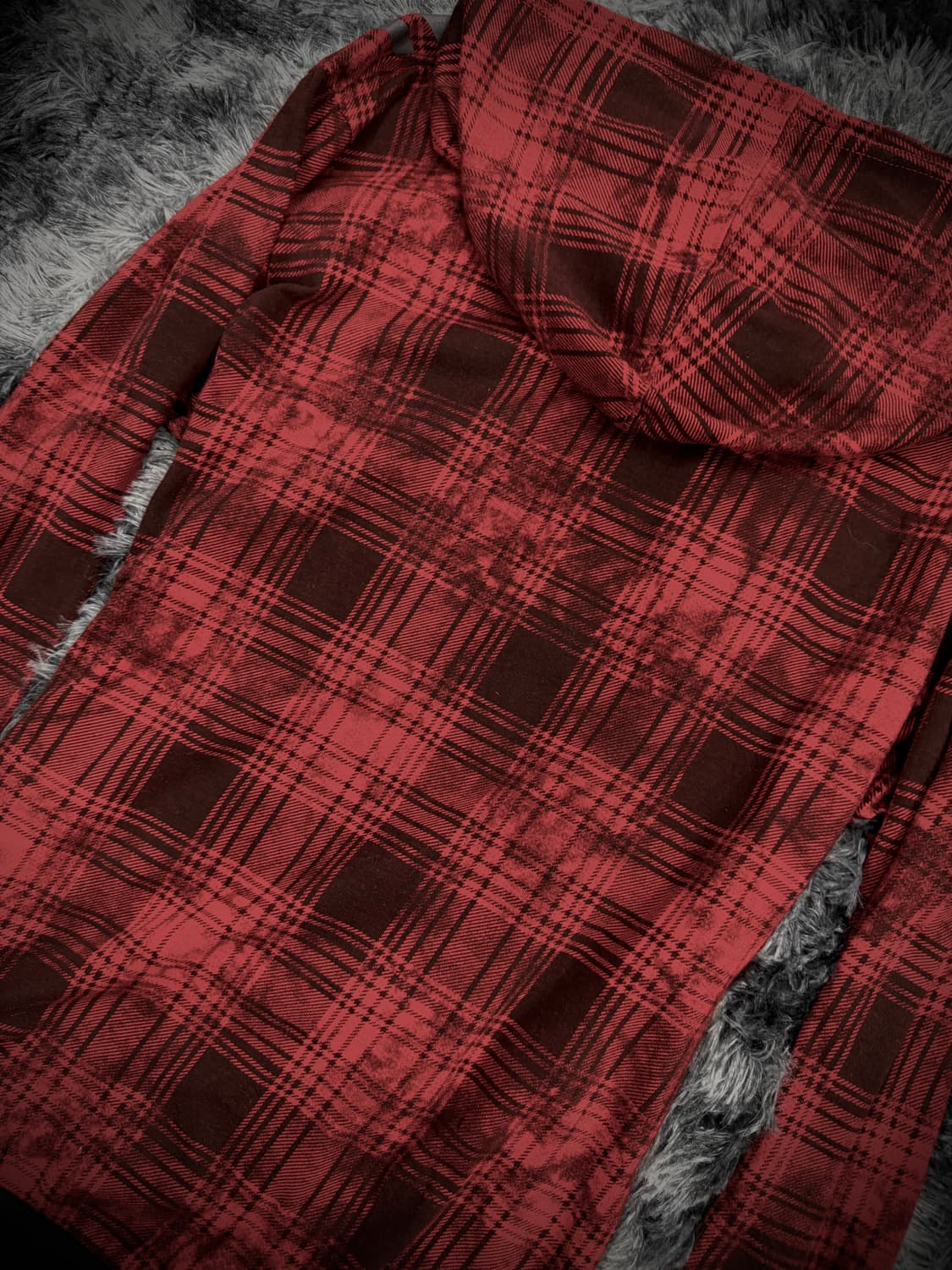 고딕 펑크 레터링 레드 체크 후드집업 상품이미지6