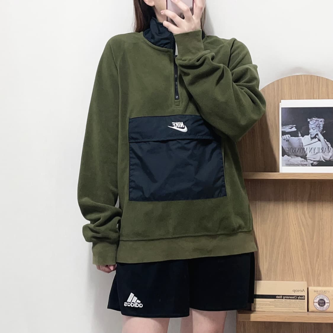 [정품] 나이키 카키 캥거루포켓 후리스 반집업 [ L ] 상품이미지3