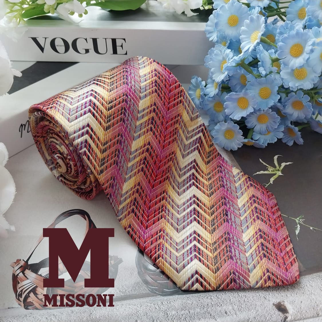 미쏘니 실크  멀티 헤링본 지그재그 넥타이 9.3cm A+등급 K2122 상품이미지1