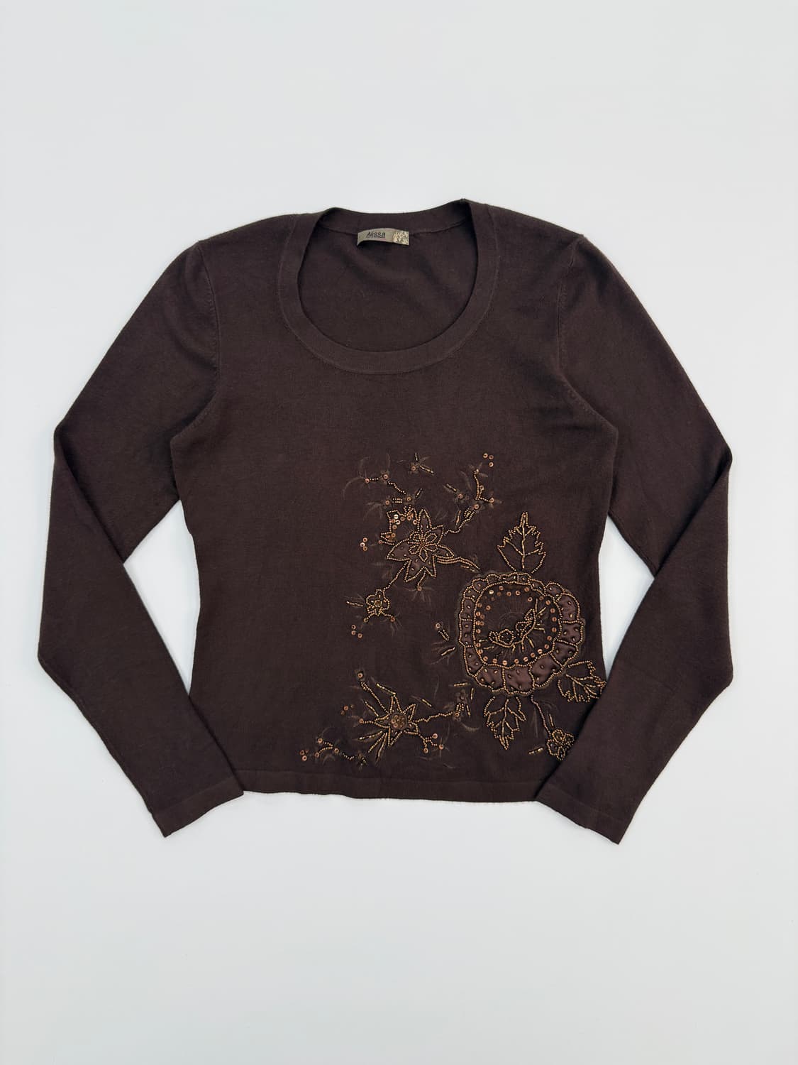 빈티지 Alissa 브라운 자수 비즈 니트 상품이미지1