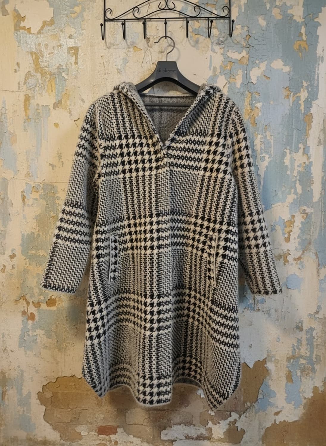 하운드투스 체크 후드 롱 울 코트 M 상품이미지1