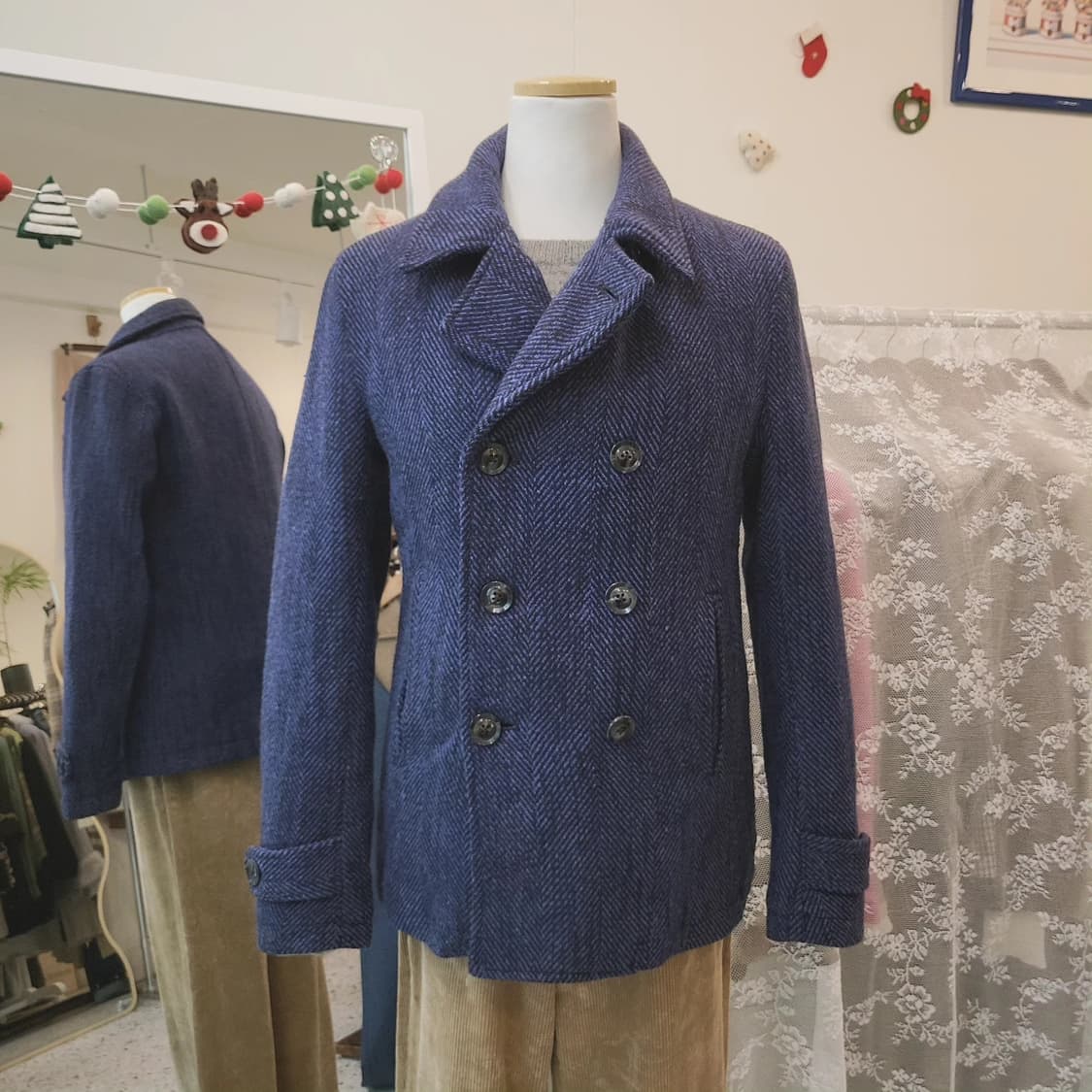 FUGA 블루 헤링본 누빔 피코트 상품이미지9