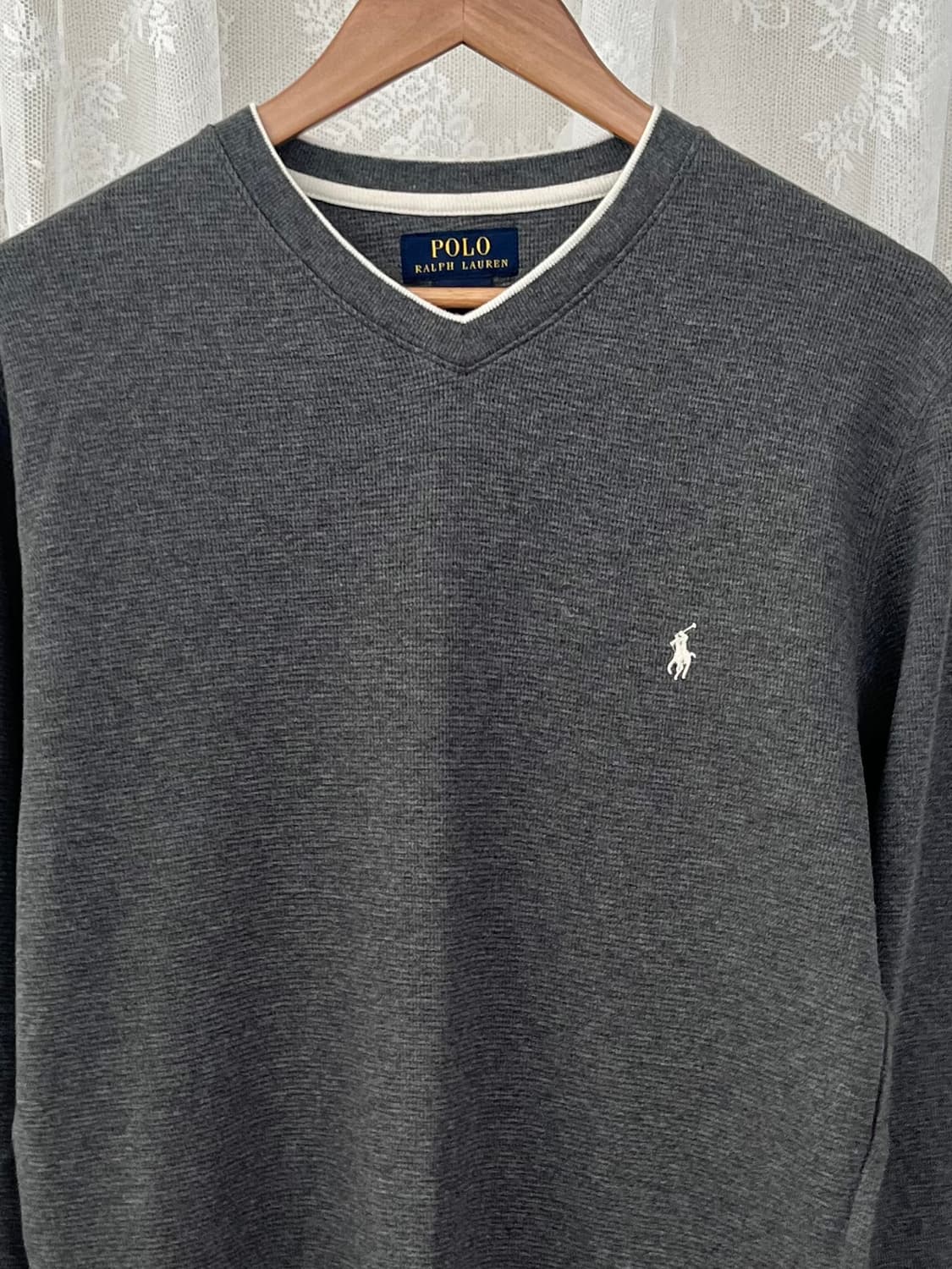 M) 폴로 랄프로렌 와플 브이넥 티셔츠 그레이 상품이미지3
