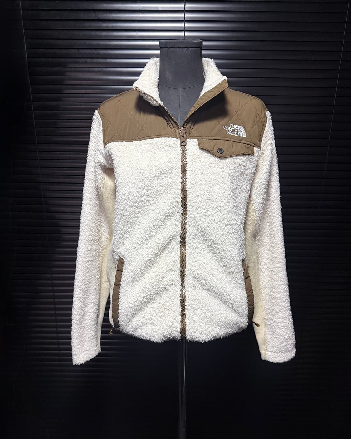 노스페이스 브라운 아이보리 배색 털 후리스 집업 자켓 M 95 플리스 상품이미지1