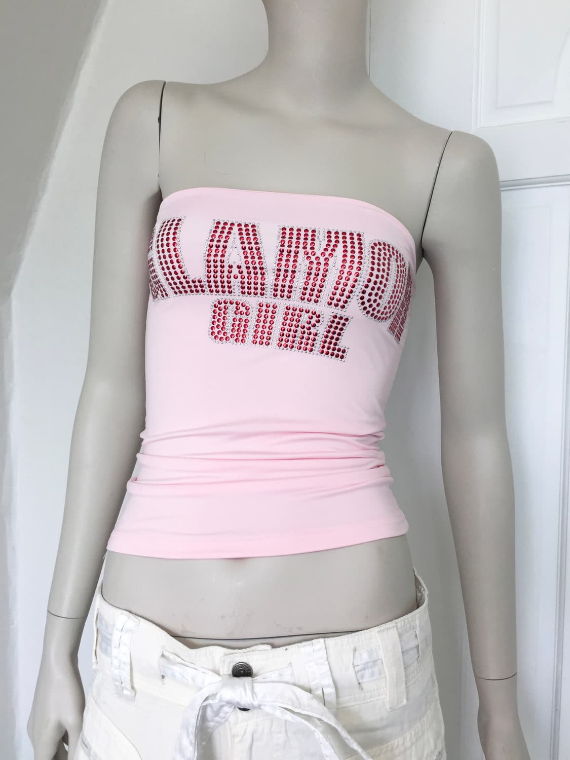 Rhinestone Lettering Tube Top Pink 상품이미지3