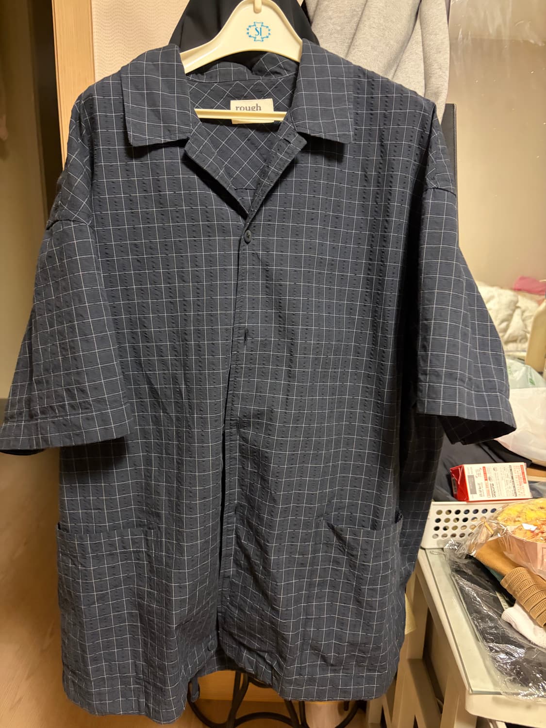 러프사이드 Balloon String Shirt Navy Check 상품이미지3